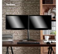 (HZ139) Dual Arm Desk Mount with Stand Holds two 13-32” television or monitor screens up to ...