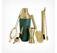 (HZ48) Green & Brushed Gold Cocktail Set Set includes 500ml cocktail shaker, muddler, bar spoo...