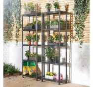 (HZ79) 5 Tier Black Shelving Unit x 2 Pack of 2 spacious 5-tier storage shelving units for use...