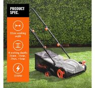 (F38) 1300W Lawn Rake Working width of 32cm is ideal for clearing small to mid-size lawns quic...