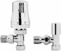 BRAND NEW BOXED Chrome Thermostatic Control Angled Designer Radiator Valves Pair 15mm ½