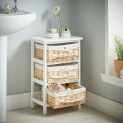 (SA50) 3 Drawer Wicker Storage Basket Unit Bedroom Bathroom Furniture Cabinet. Three 100% natu...