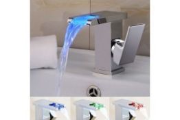 LED Waterfall Bathroom Basin Mixer Tap. RRP £229.99.Easy to install and clean.All copper mou...