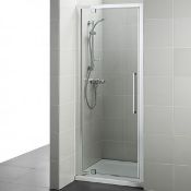 (RR114) 760mm White Pivot Shower Door. RRP £299.99. It makes a modern minimal semi framed rang...((
