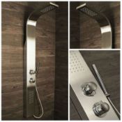 (QL121) Brushed Steel Shower Panel Column Tower w/ Body Jets Waterfall Bathroom Thermostatic Ma...