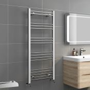 (RC96) 1100x600mm - 19mm Tubes - Chrome Heated Straight Rail Ladder Towel Radiator - Ella Essen...