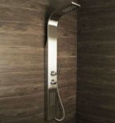 (QL89) Brushed Steel Shower Panel Column Tower w/ Body Jets Waterfall Bathroom Thermostatic Man...