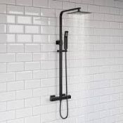 (QL125) Matt Black Square Thermostatic Bar Mixer Electric Shower Set Chrome Valve 8