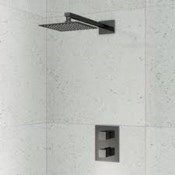 (QL128) Square Brushed Nickel Exposed Thermostatic Shower Kit & Medium Head