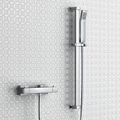 (QL91) Square Chrome Thermostatic Shower Mixer Valve Adjustable Riser Rail + Handset Set.