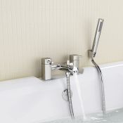 (KN102) Square Bath Filler Mixer Tap with Modern Bathroom Shower Head. Chrome plated solid bras...