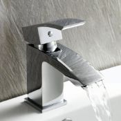 (KN74) Chrome Basin Sink Mixer Tap Modern Bathroom Lever Faucet. Chrome plated solid brass 1/4...