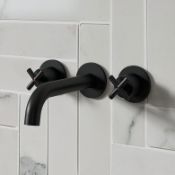 (WS123) Austin Crosshead Black Wall Mounted Basin Tap. 3 hole wall mounted basin tap with cross...