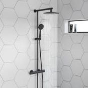 (CK90) Matte Black Round Thermostatic Bar Mixer Shower Set Cool Touch Valve 10
