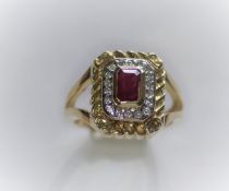 Ruby & Diamond Octagonal Cluster Ring
