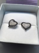 Black & White Diamond Heart Shaped Earrings