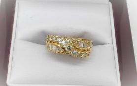 2 Row Baguette Diamond Crossover Diamond Ring