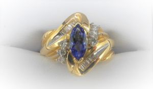14Ct Yellow Gold Diamond & Tanzanite 'S'shaped Ring