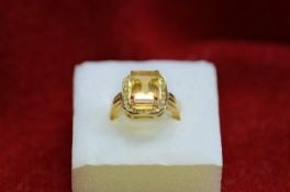 Octagonal Citrine & Diamond Ring