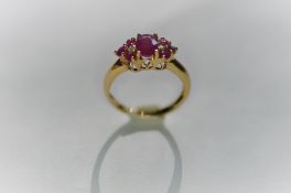 18Ct Yellow Gold Ruby & Diamond Cluster Ring