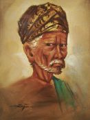 Indonesian Tribal Chief. Oil On Board