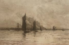 Original Signed Etching. William Lionel Wyllie - Last Trickle Of Flood
