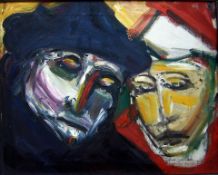 Fine Oil On Canvas. Painting Of Masks / Painted Faces