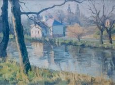 Margaret Robertson. Bandstand at River Kelvin Glasgow. Signed Oil Painting