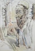Israeli Rabbi Portrait Watercolour Signed Elichai
