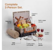 (AP168) 2 Person Herringbone Picnic Hamper Includes waterproof-backed picnic blanket, cutlery,...
