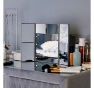 (AP244) Grey LED Trifold Mirror Framed with 8 white LED lights – dim or brighten using the s...
