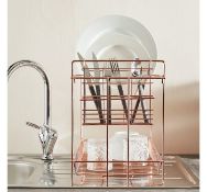 (AP137) Rose Gold Dish Drainer Two-tier drainer designed to hold bowls, plates, utensils and g...