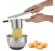 (AP204) Steel Potato Ricer Mirror finished stainless steel construction with soft grip red sil...
