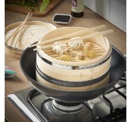(AP186) 2 Tier Bamboo Steamer Ideal for Vegetables, Rice, Fish, Dim Sum Naturally Woven Bambo...