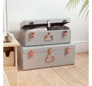(AP220) Grey Storage Trunks - Set of 2 Set of 2 vintage-style storage trunks - a sophisticated...