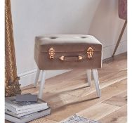 (AP118) Pearl Velvet Storage Stool This plush velvet pink and rose gold stool with white MDF l...