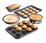 (AP151) Set of 5 Oven Tins Comprises 1 x 12 cup muffin tray, 1 x medium oven tray, 1 x 9