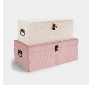 (AP160) Cord & Faux Shearling Storage Trunks – Set of 2 With one cord trunk and one faux she...