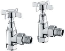 (GC1021) Traditional Chrome Angled Radiator Valves 15mm Central Heating Taps RA04A. Standard 1...