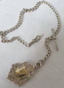 Silver Albert Pocket Watch Chain With Shield Fob
