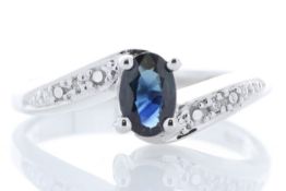 9ct White Gold Diamond And Sapphire Ring 0.01 Carats
