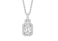 18ct White Gold Single Stone With Halo Setting Pendant 2.39 Carats