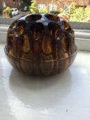 Davidson Art Deco Amber Swirl Cloud Glass Flower Frog 1910 England