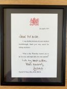 Signed Letter from Diana Princess of Wales on Kensington Palace headed note paper .