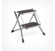 (ZF107) 2-Step Stool A portable, durable steel step stool that folds to a compact size for e...