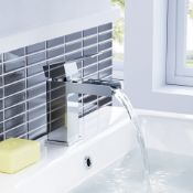 (WS41) Modern Bathroom Waterfall Chrome Basin Mixer Tap + Waste. Chrome plated solid brass Inc...