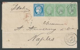 France 1872 Entire to Naples, franked by Third Republic 1871