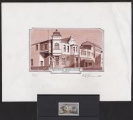 SOUTH WEST AFRICA / NAMIBIA 1981 Lüderitz Buildings set: original artwork in pen and ink, white an