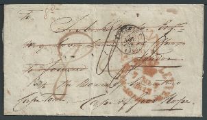 Cape of Good Hope 1848 Entire letter from Bordeaux to Cape Town sent via London