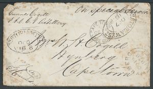 Cape of Good Hope 1878 Stampless Soldiers cover (faults) to Cape Town .endorsed 